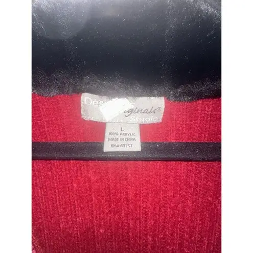 Marguerite's Burgundy Red Cardigan Sweater Faux Fur Collar Zip Up Size L