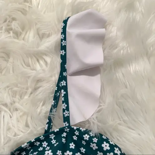 Bikini Top Dark Green White Floral Ruffle Size 4X
