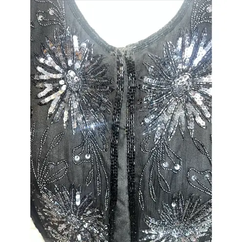 Brilliante By J.A. Women's 100% Silk Beaded Sequin Vintage Evening Jacket Small Black