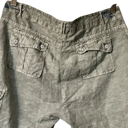 Sundance linen cotton blend women’s cargo embroidered Shorts Gray Size L