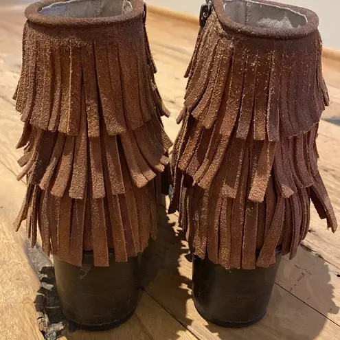 FREEBIRD by Steven Freebird Belle Suede Leather Lined Fringe Western Boots Distressed Cognac Size 7