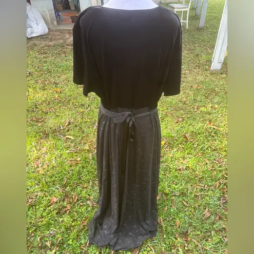 Vintage 90s Black Empire Waist Maxi Dress Velvet w Sheer Glitter Floral Skirt 26