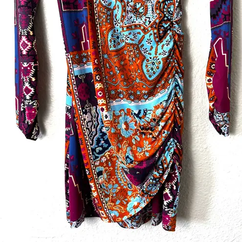 Hale Bob Paisley Purple & Orange Long Sleeved Dress Size Medium