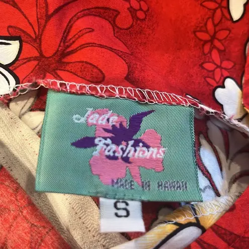 Vintage Jade Fashions Floral Hawaiian Print Sleeveless Dress Luau Made in Hawaii Red