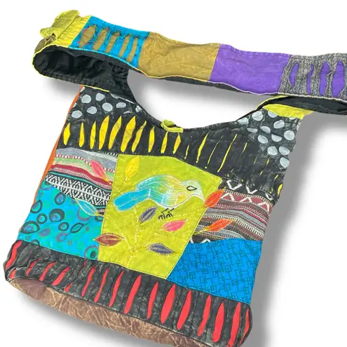 Patchwork Crossbody Purse Bag Boho Hippie Festival Unique Wearable Art Zippered Purple