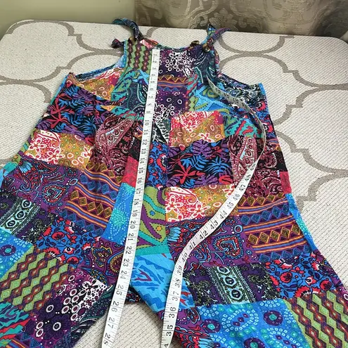 Colorful Cotton Patchwork Pull On front pockets Jumpsuit, size medium