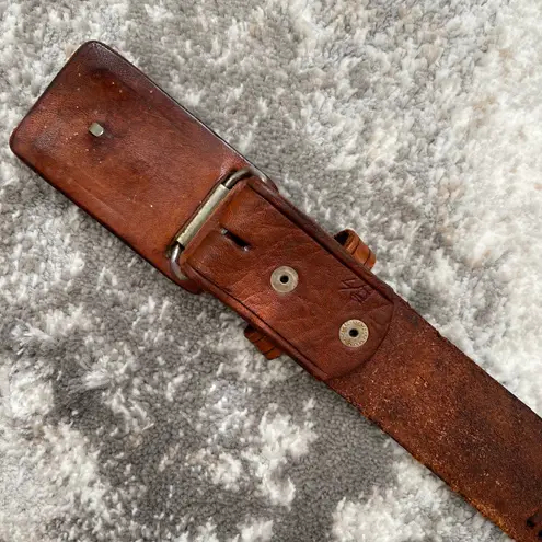 Vintage Western Boho Brown Tooled Leather Aztec Sunflower Butterfly Braided Belt