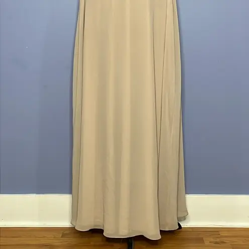 Birdy Grey Chiffon Taupe Kira Grecian One Shoulder Gown Size Medium