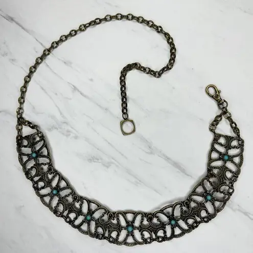 Y2K Chunky Blue Studded Flower Gold Chain Belt β¨