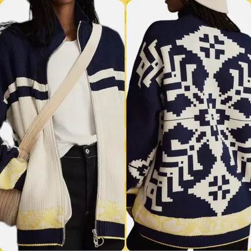 Anthropologie Maeve x  Blue Striped Aztec Fair Isle Zip Cardigan Coat