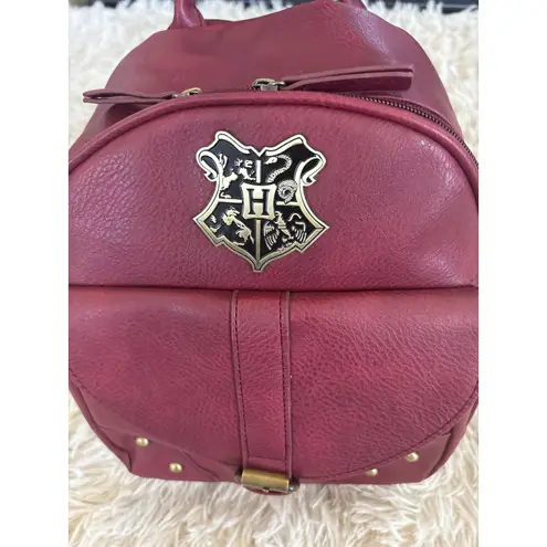 Harry Potter Hogwarts Crest Burgundy Faux Leather Mini Backpack Bag Red