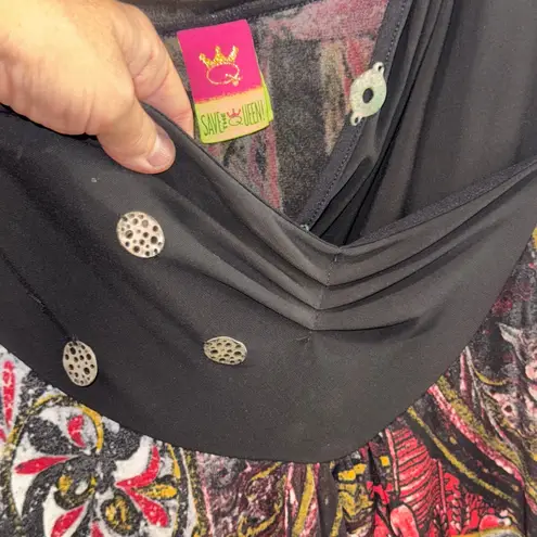 Women's Save The Queen! Black Red Pattern Long Sleeve Dress M Size M