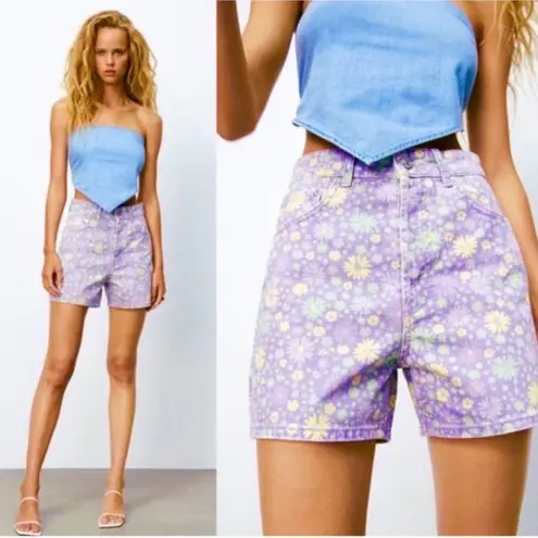 ZARA  Ditsy Floral High Waisted Denim Shorts