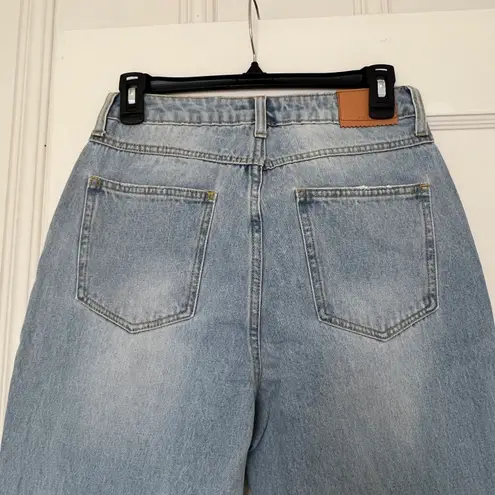 Avec Les Filles RIPPED JEANS SLIT HEM Raw Hem Wide Leg Jeans Light Wash NWT