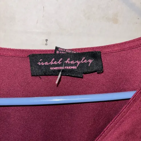 ISABEL HAYLEY BRAND MAROON TOP 3/4” SLEEVE LACE UP TIE IN FRONT LACE LIKE CUTOUT Red Size L