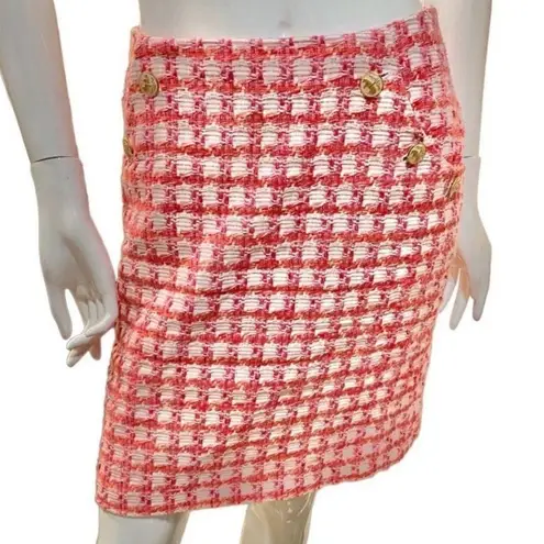 Brooks Brothers Y2K Tweed Boucle Plaid A-line Mini pink Orange White Skirt M