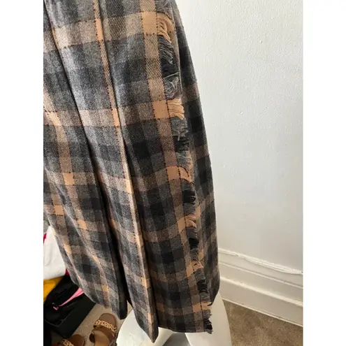 Vintage 80s beige green ruffled wool rustic plaid checkered skirt suit w/scarf S Tan Size M