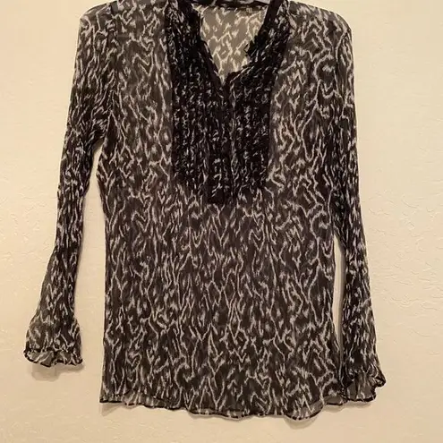 T Tahari Tahari Silk  Blouse M  Top Black Animal Print Sheer