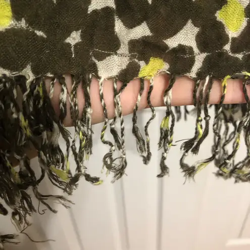 Long green lime green printed scarf with tassels 28” x 80” long