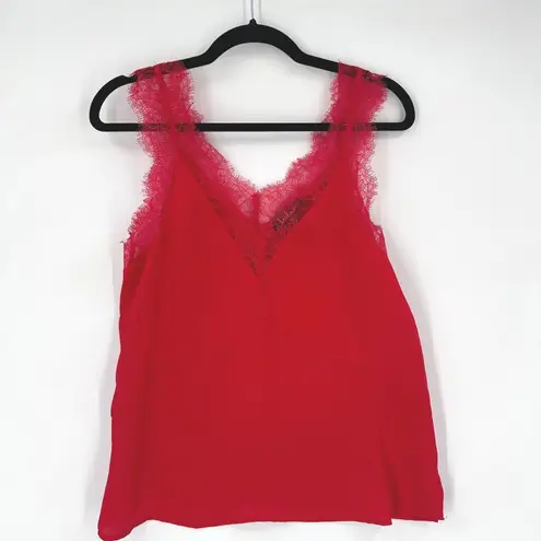 Lulus  Red Lace Trim V Neck Cami Tank Top Camisole Size M Holiday Valentines