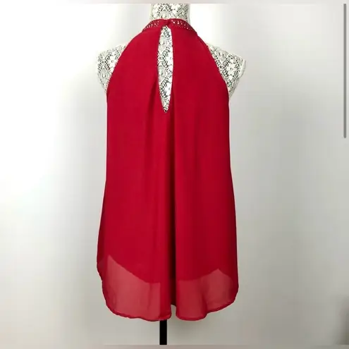 Vintage 90's Solution crepe halter top with fringe and studs in red. Size: Small Red