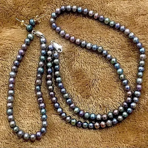 Sterling Silver Peacock Cultured Pearl Jewelry Set