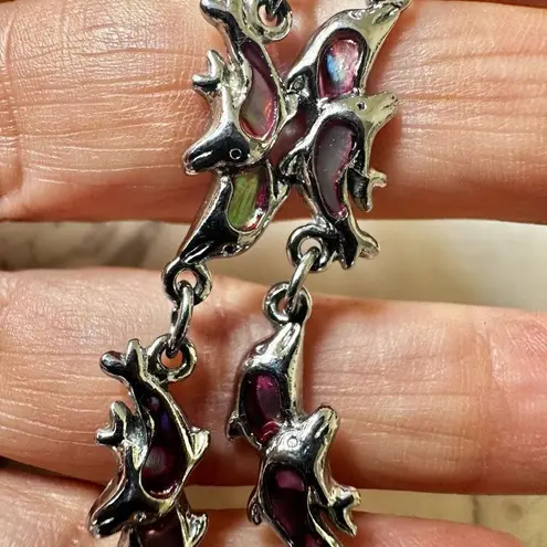 Silver tone dolphin pink abalone bracelet