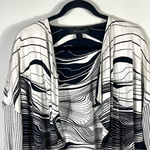St. John Brush Stroke Jacquard Cashmere Wool Cardigan Black White Size S