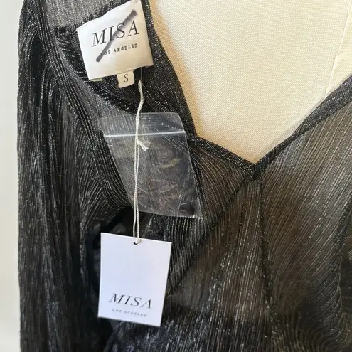 MISA Los Angeles Katia Black Silver Sheer Bodice Ruffled Mini Dress Womens Small