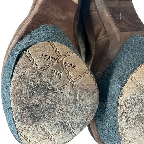 L.A.M.B. Pier Booties Suede Shearling Platform Boots High Heels Brown Size US 8