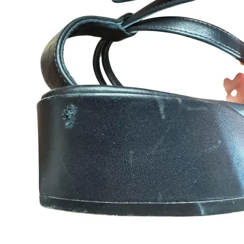 Salvatore Ferragamo Shoes Womens Size 6 Black Leather Wedge Sandals Made Italy