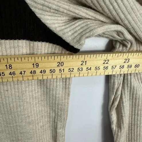 Lands' End Henley Shirt Womens XL Beige Brown Stripe Ribbed Retro 70s Cabincore Tan