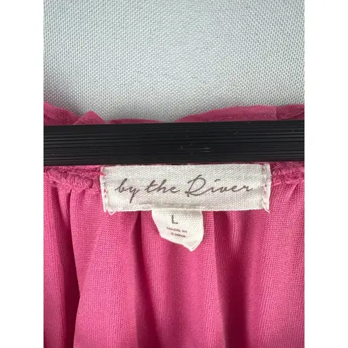 Bohemian Pink Maxi Dress With Lace Sleeves & Embroidery Size L By The River Size L