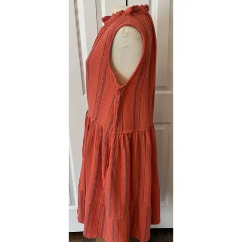 Sundance Adley Dress Sz MED Sea Coral Boho Resort Cotton Gauze Flowy Tiered EUC Orange