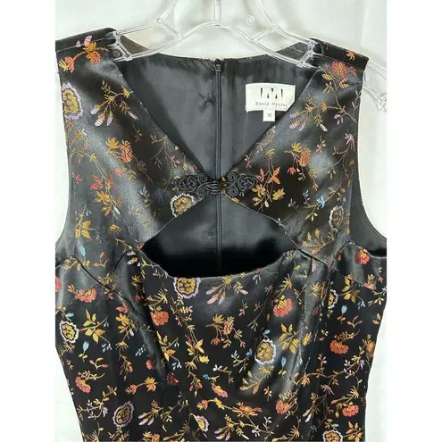 David Meister Dress Asian-Inspired Black Embroidered Floral Frog Closure 12