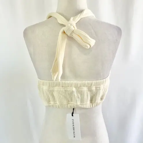 We Wore What New Tie Halter Bra Top Ribbed Knit Crop Top Ivory Size Medium