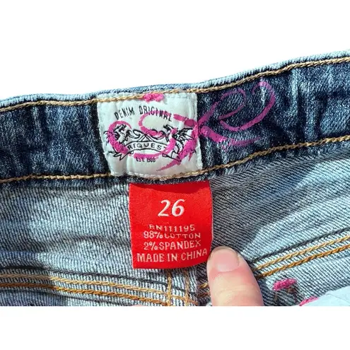 Vtg Y2K Request Distressed Rhinestone Embellish Light Wash Blue Jean 26 Dopamine