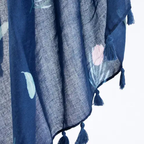 NEW Boho Floral Design Tasseled Rectangle Soft Chic Scarf Large Blue Pink White