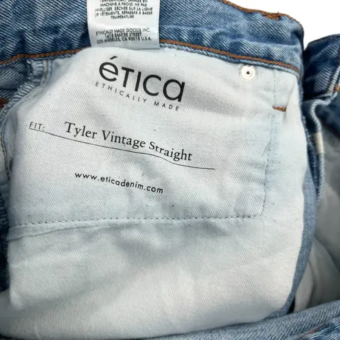 Etica The Tyler Vintage Straight Jeans Denim Light Medium Wash Blue Size 28