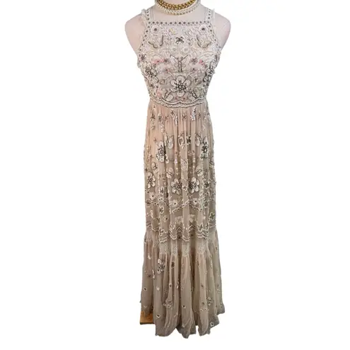 Needle & Thread Embellished Rhinestone Beaded Maxi Gown nude pink Size US 2