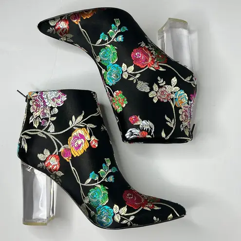 Privileged Audra Black Floral Ankle Bootie Heels Shoe Size 10