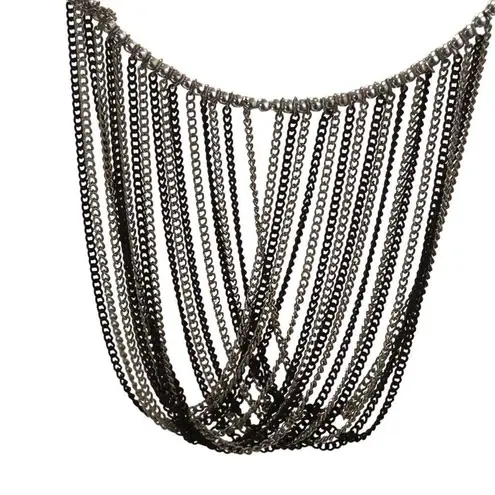 Black and Silver Beaded Multistrand Fringe Necklace for Special Occasions