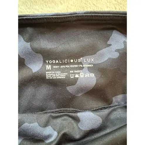 Yogalicious Lux Women's Camo Biker Shorts Blue M High Waist Pockets Size M