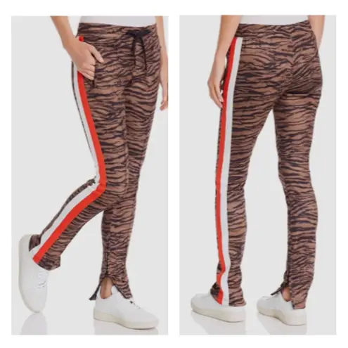 Pam & Gela Women's M H19 tiger cigarette track pant brown striped print joggers