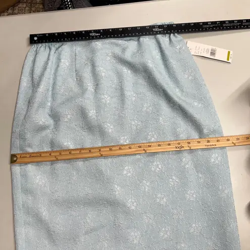 Leslie Fay Women's Pencil Skirt Sz 14 Bluegreen Floral Elastic Waist SEE DESCRIP