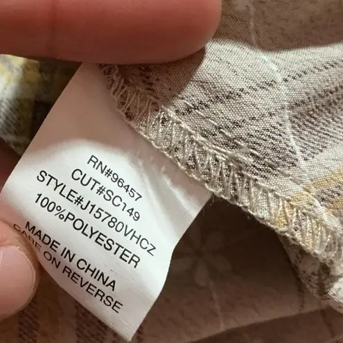 Stitch Pine Plaid Lace Trim Cami Dress XS Brown White Yellow Flannel