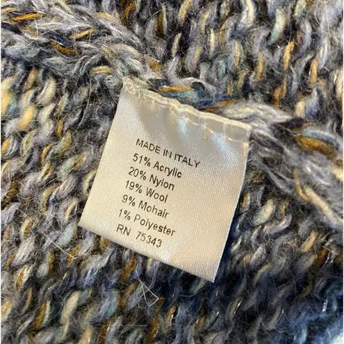 Maryline Made in Italy Boucle Waterfall Blue Open Cardigan Metallic Thread M Size M