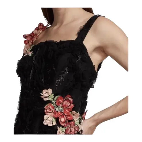 Teri Jon By Rickie Freeman Black Metallic Tiered Sleeveless Gown Size 14 NWT