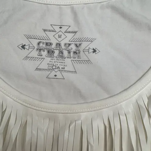 Crazy Train White Faux Leather Fringe Tank Top Boho Festival