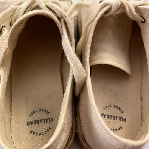 Pull&Bear Platform Espadrille Sneakers Canvas Lace Up Ivory EU 35 Size undefined